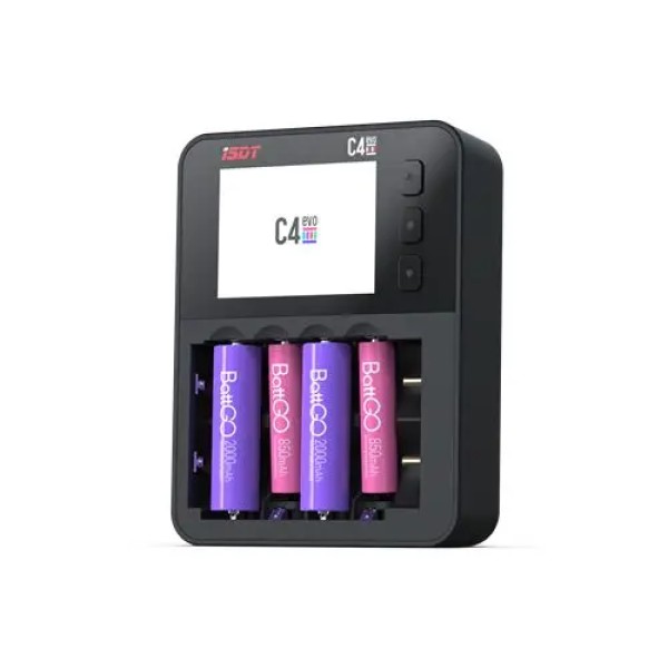 Hot ISDT C4 Evo 36W Cargador de batería inteligente con salida tipo C QC3.0 para batería de iones de litio AA AAA con pantalla de visualización Prevención de incendios